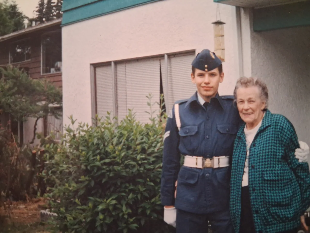 Young Bradley Weston with his grandmother during his Air Cadet years in 1994.
