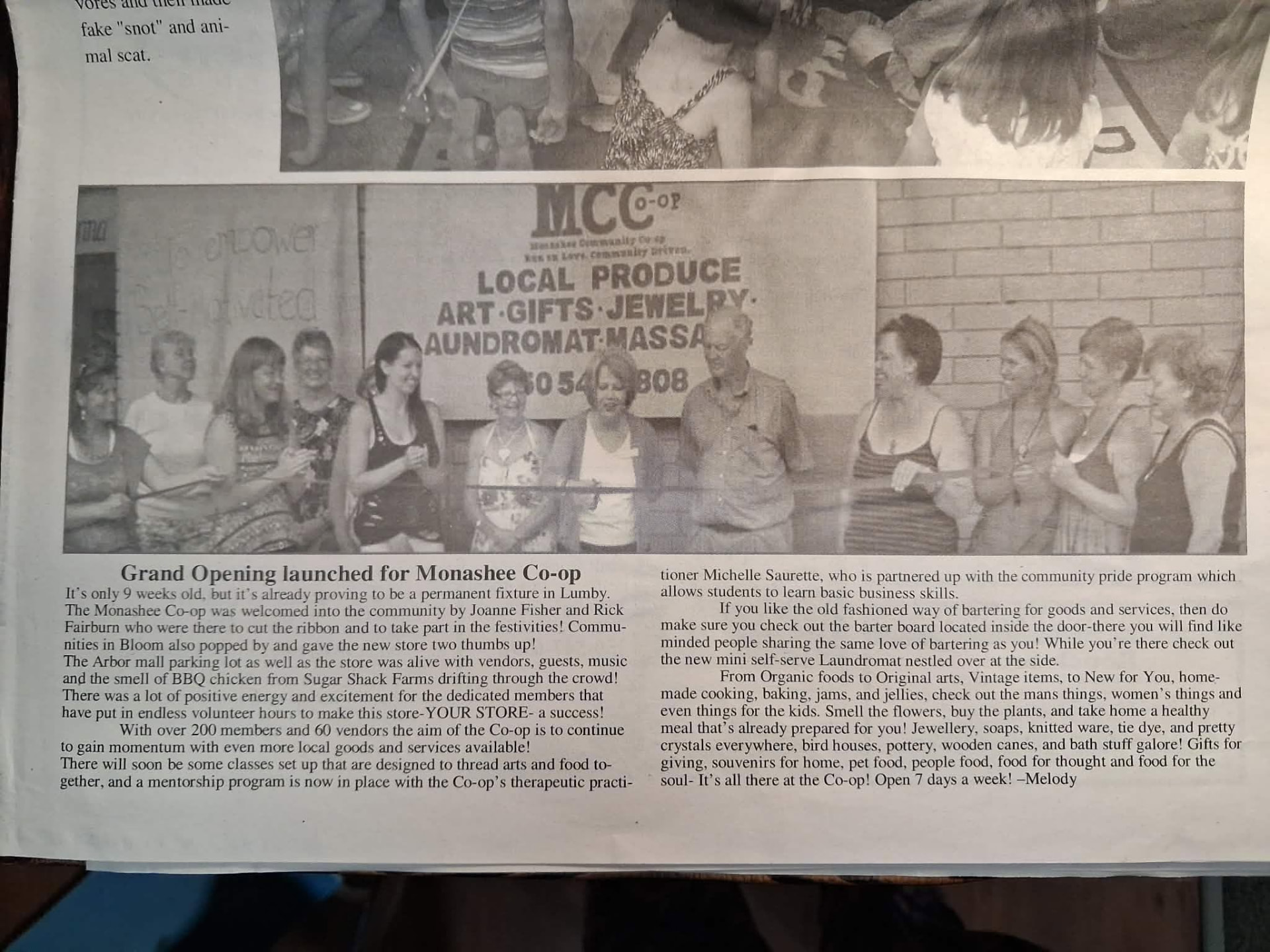 Newspaper article covering the grand opening of the Monashee Community Co-op in 2014.